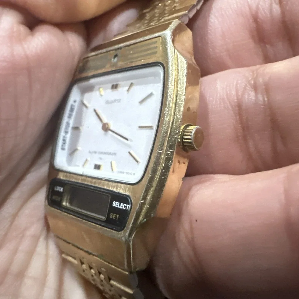 Working Vtg Seiko Quartz Analog/digital H259-5009 Gold Tone 33mm Mens Watch Rare